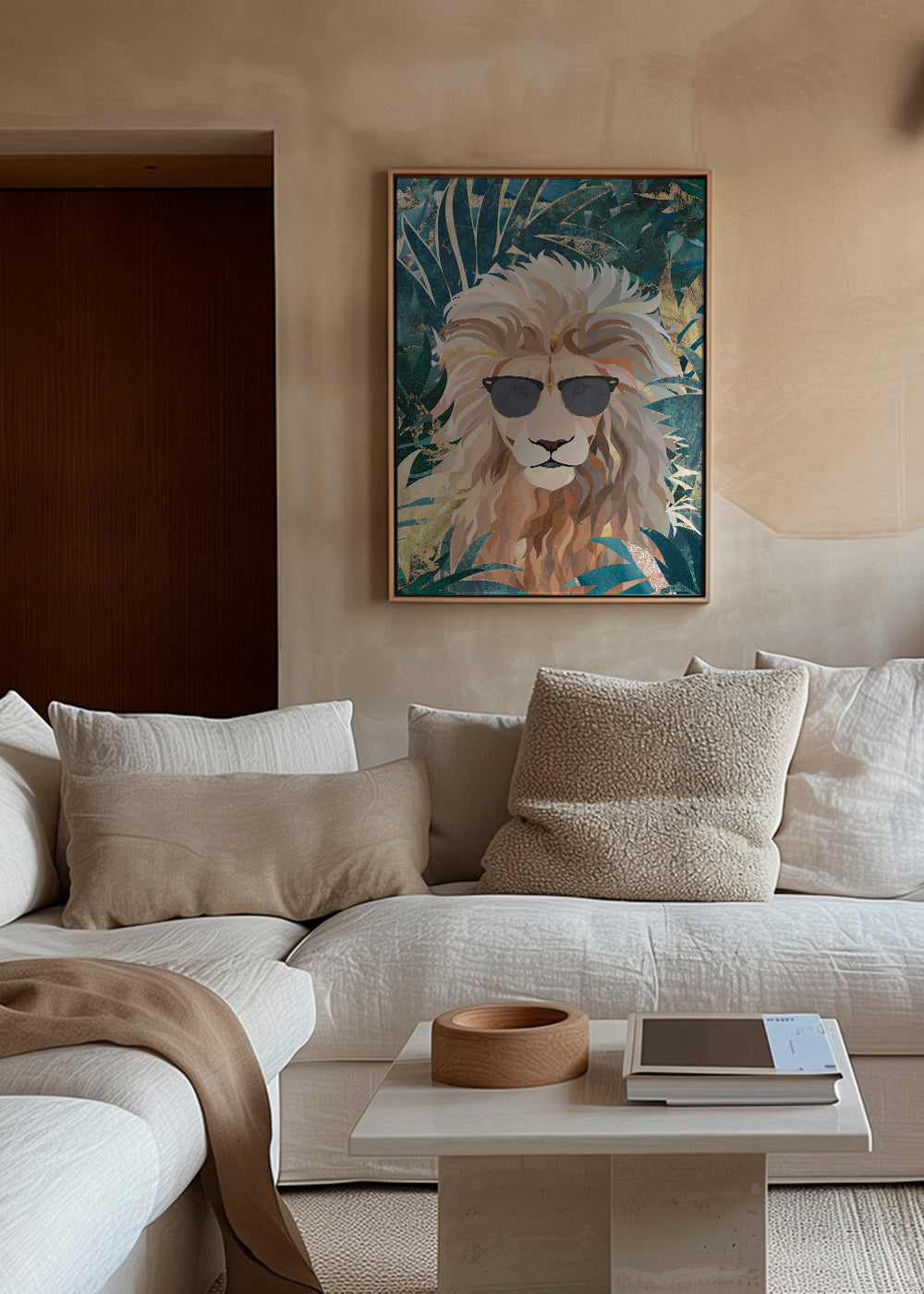 Lion in the gold and green jungle