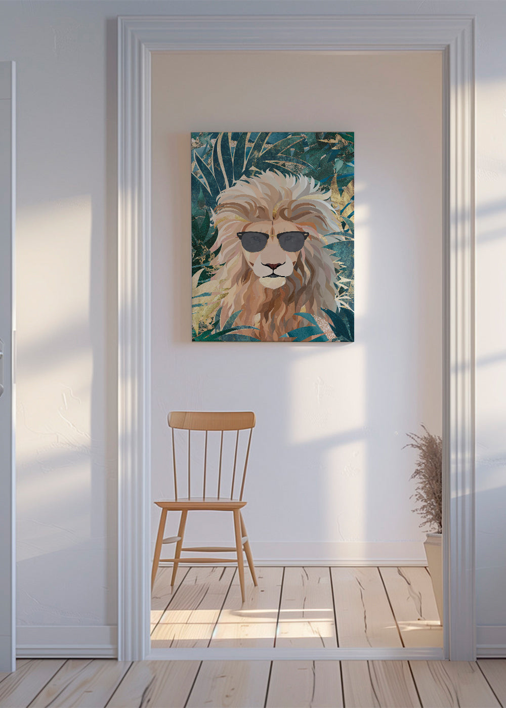 Lion in the gold and green jungle