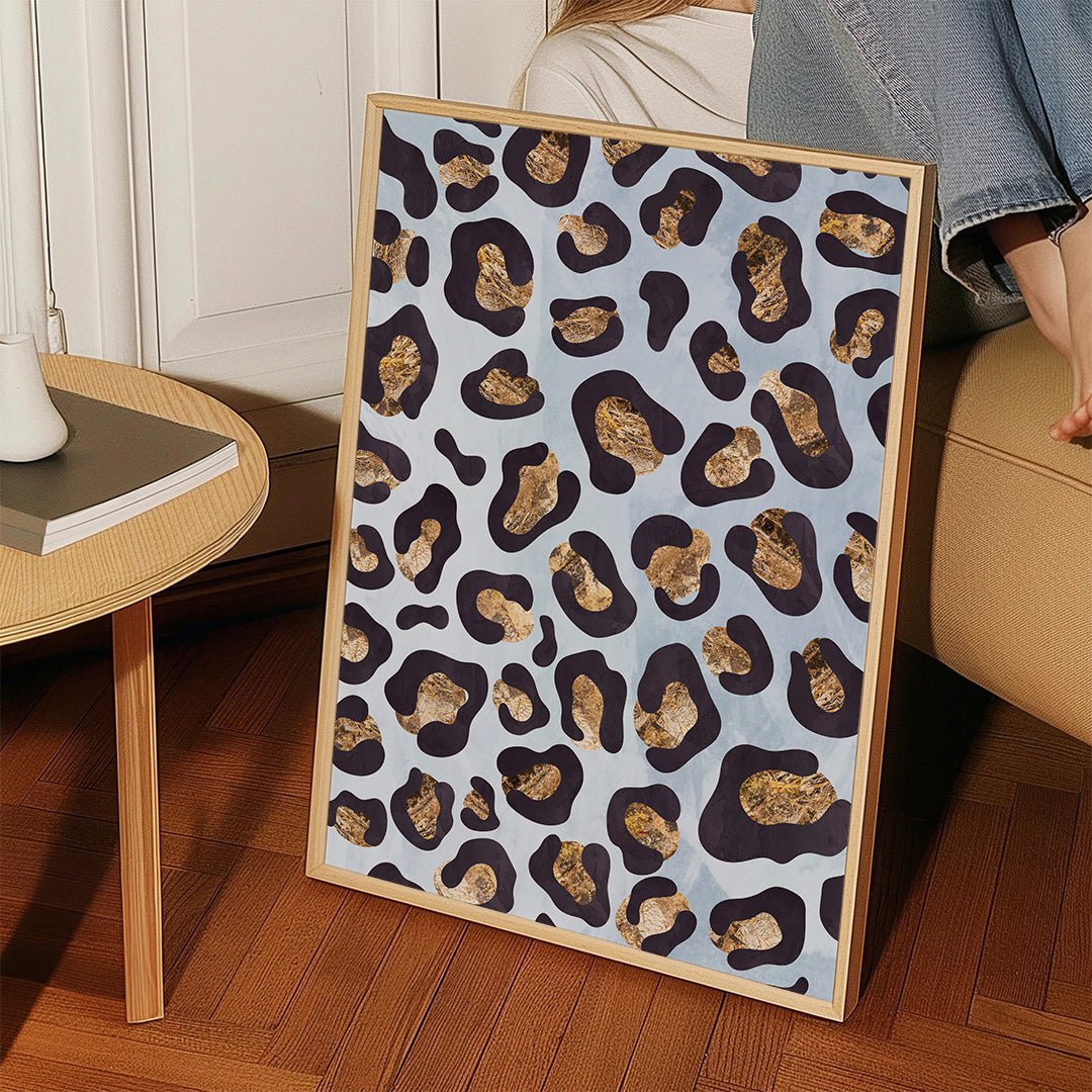 Gold blue leopard print