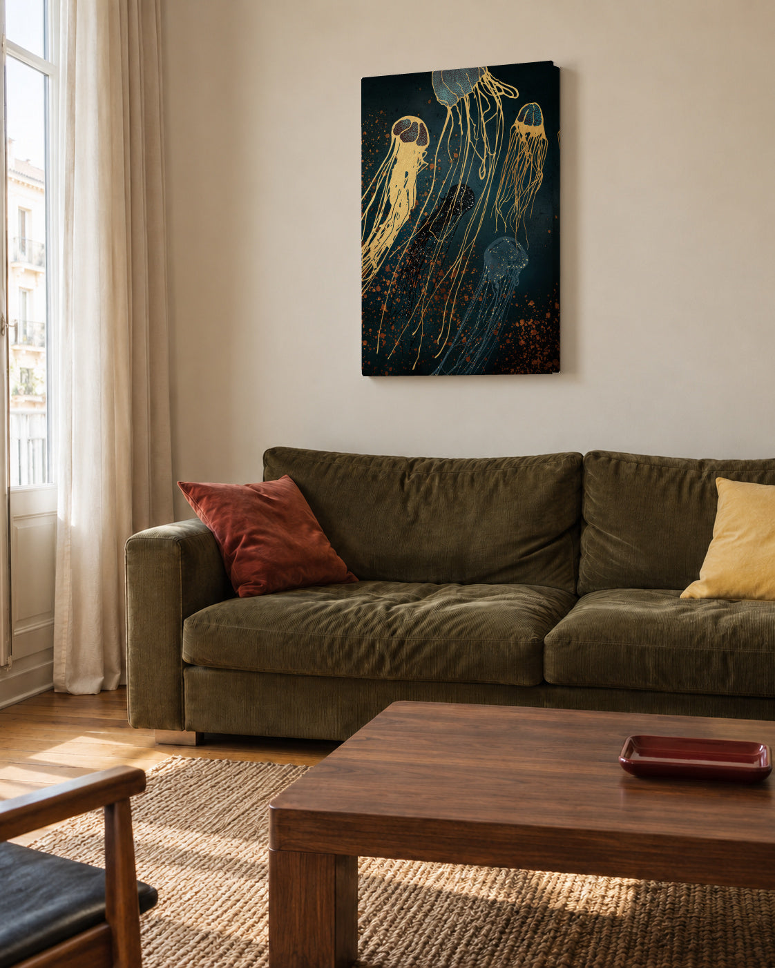 Metallic Jellyfish - Unframed canvas in an interior