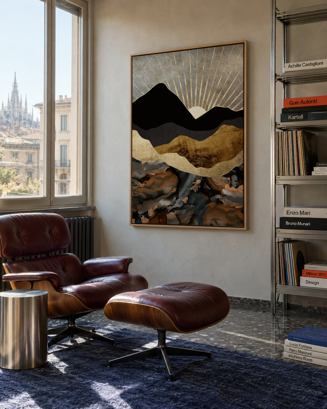 Copper and Gold Mountains - Framed canvas in an interior
