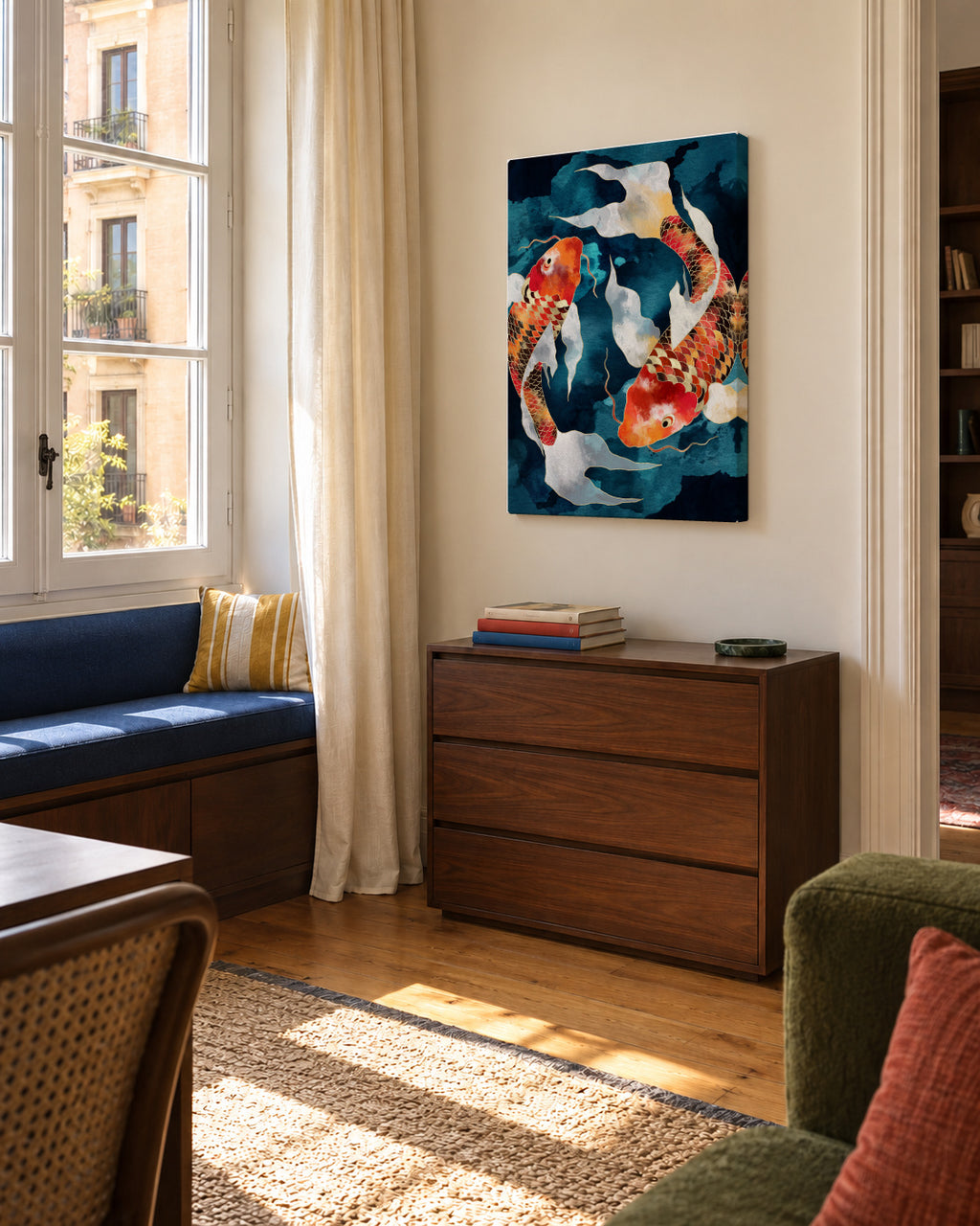 Metallic Koi II - Unframed canvas in an interior