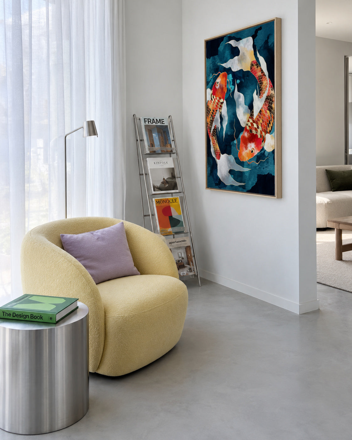 Metallic Koi II - Framed canvas in an interior