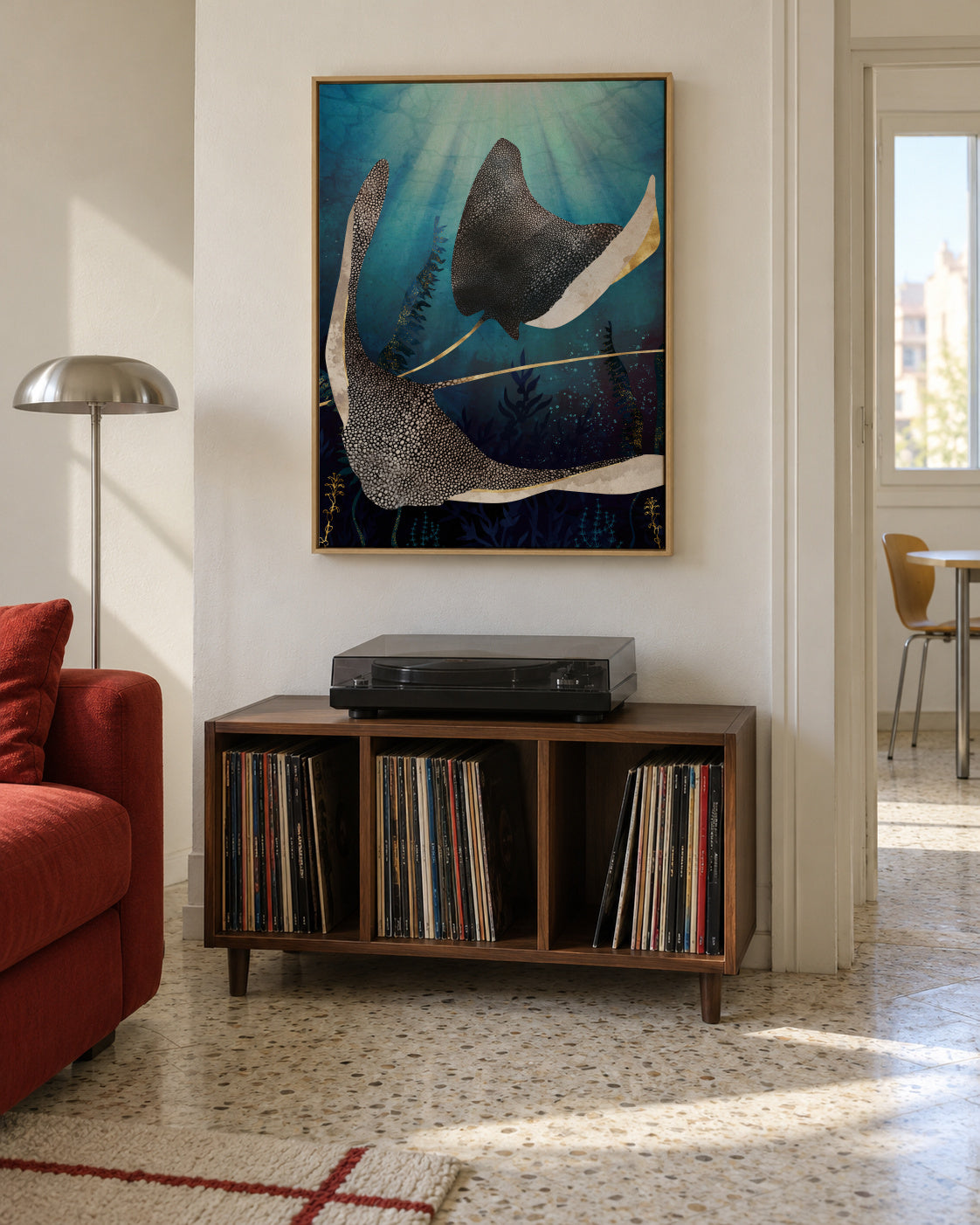 Metallic Stingray - Framed canvas in an interior