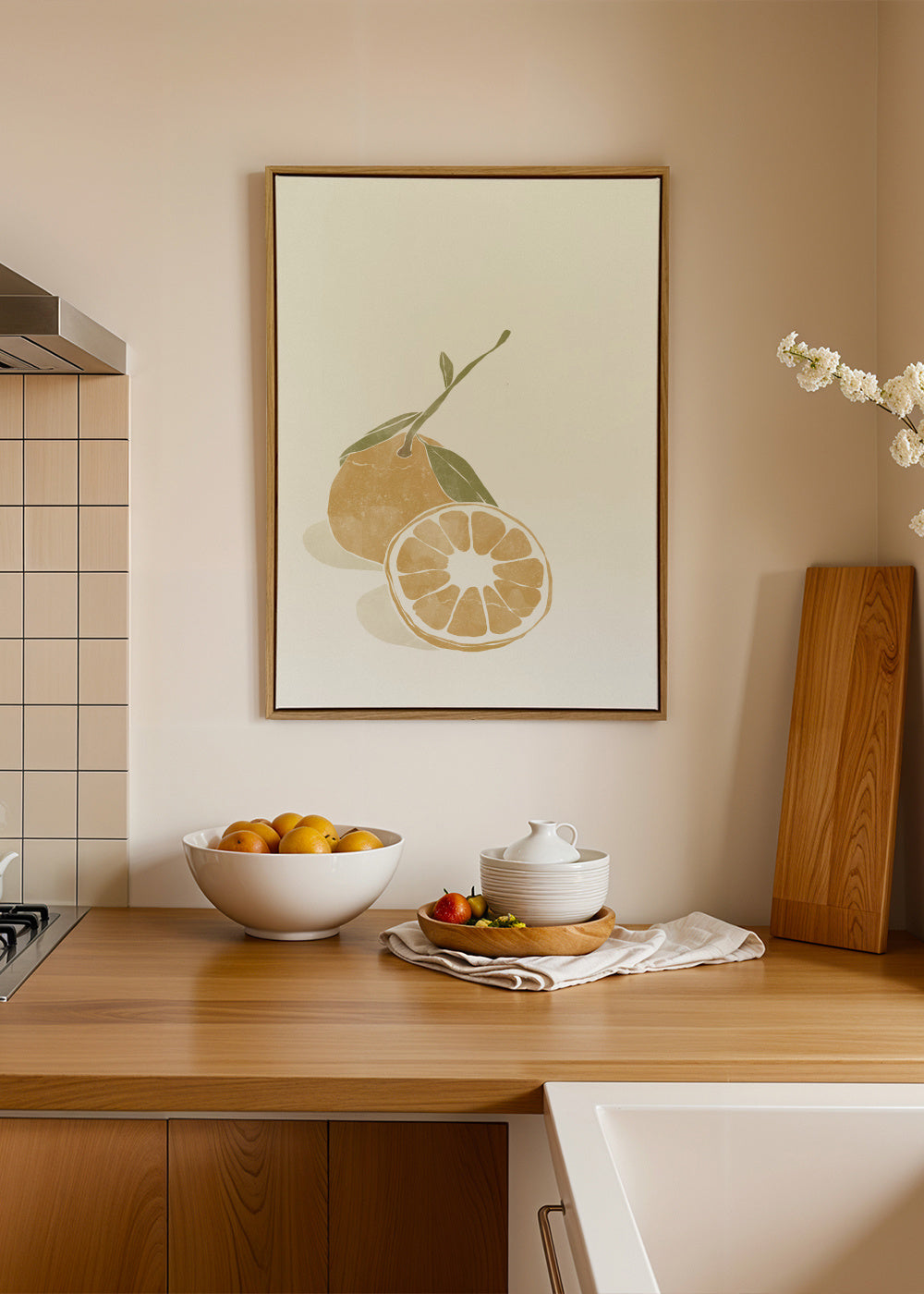 Tropical Oranges - Framed canvas in an interior