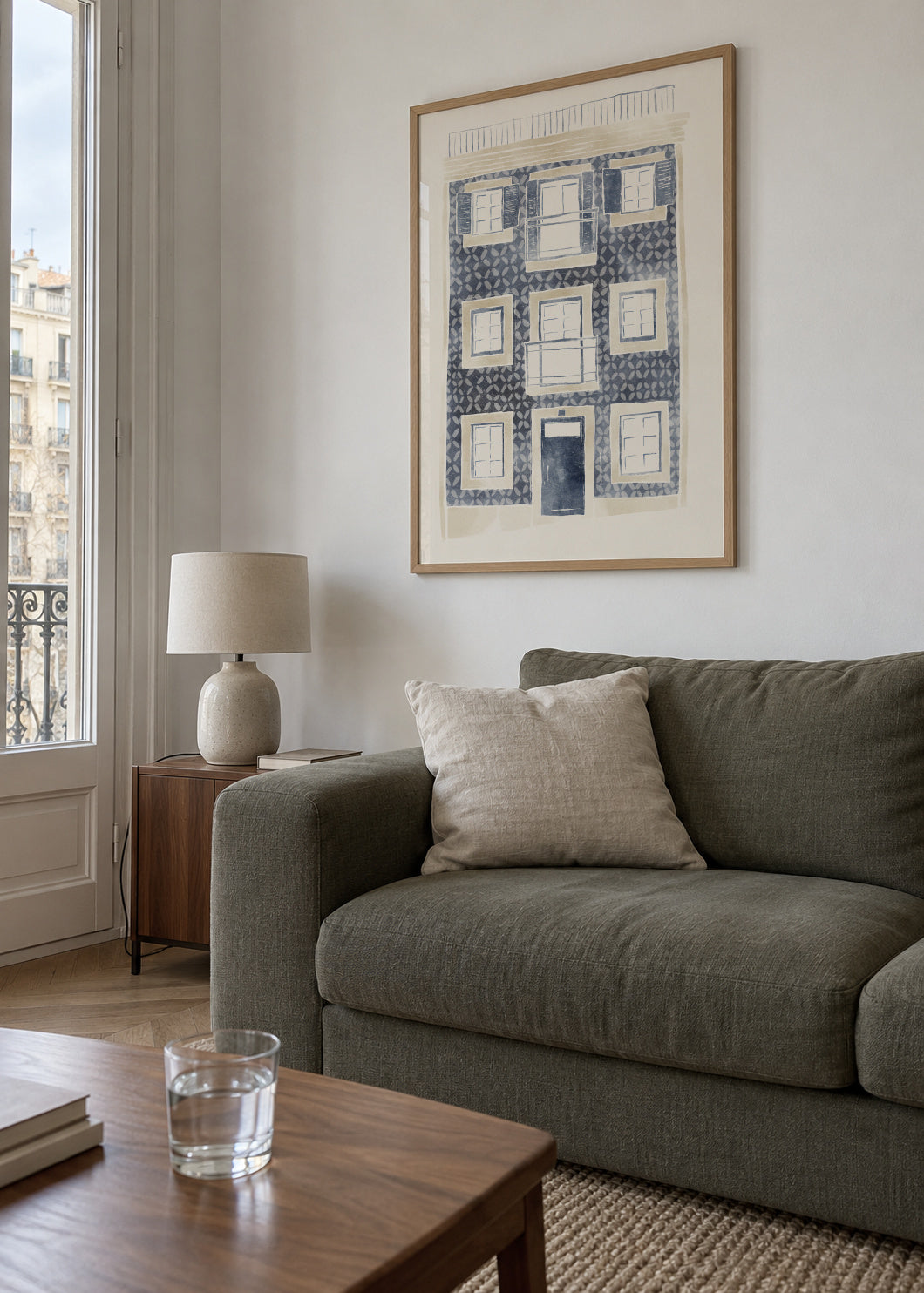 Blue Portuguese Building - Framed poster in an interior