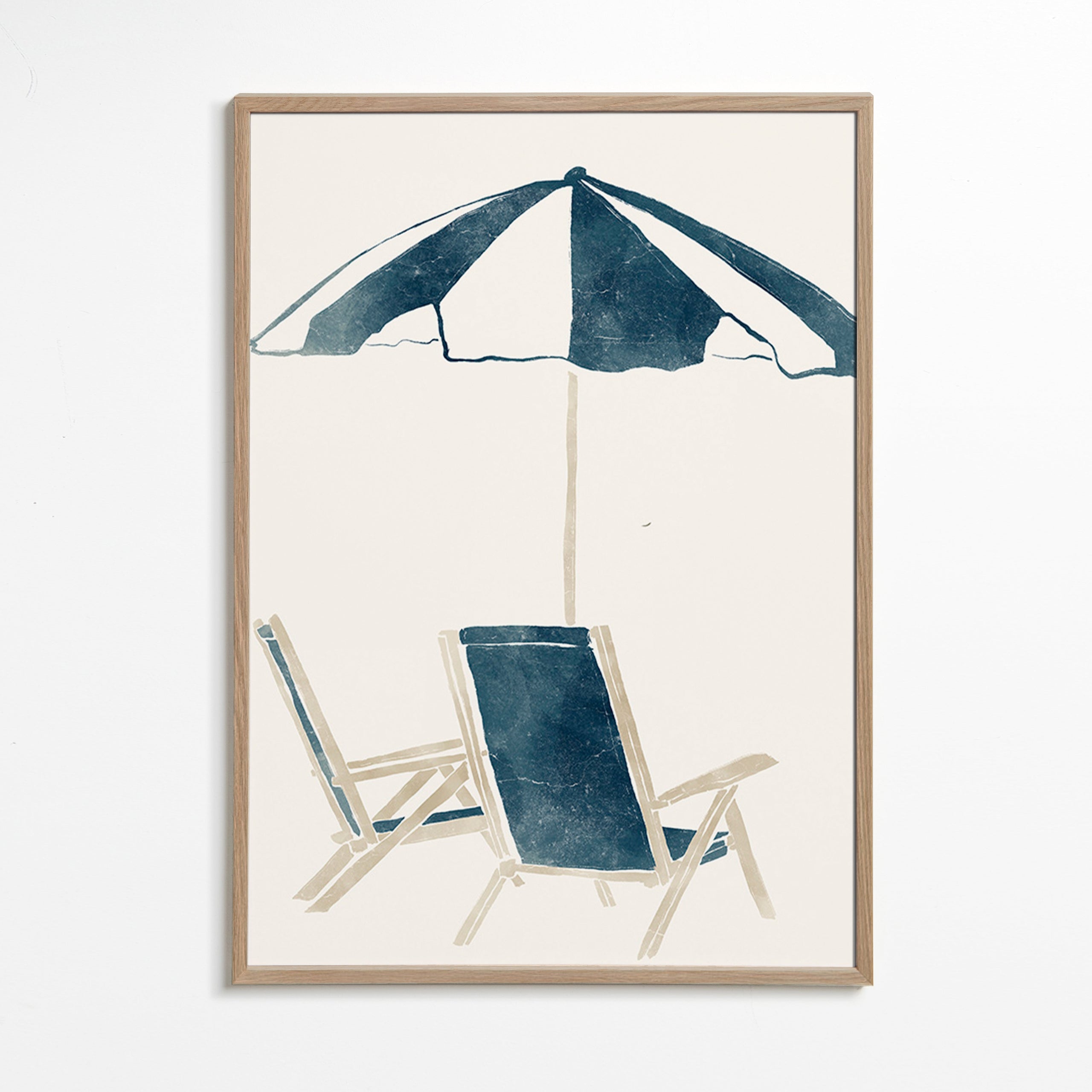 Cuadro de paisaje con sombrilla y hamacas – Oak Frame