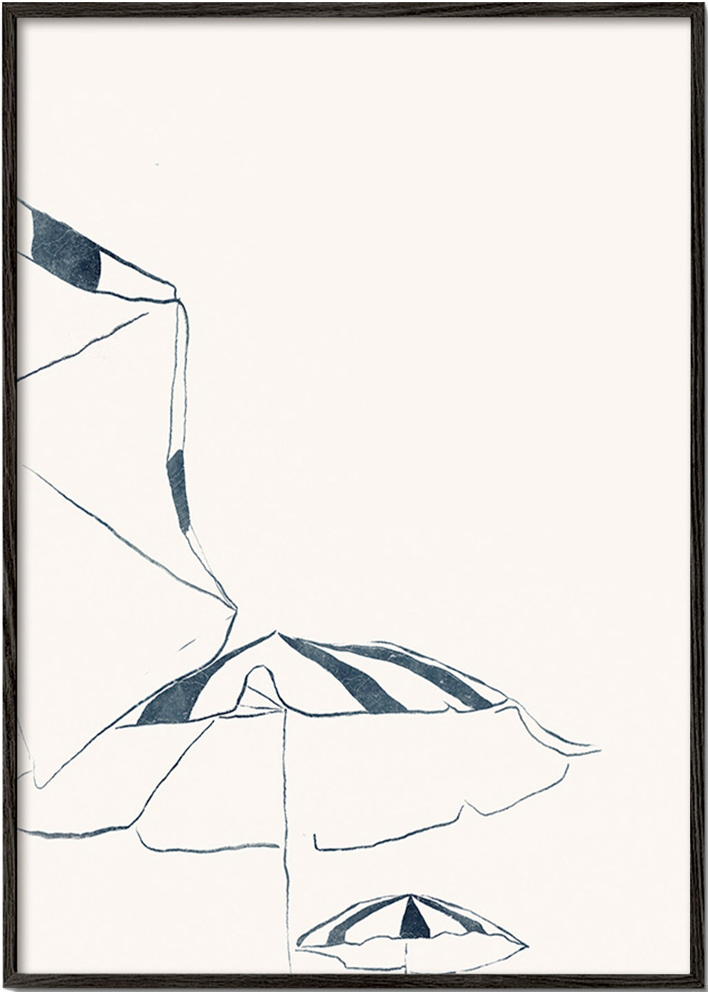 Ilustración de sombrillas azules minimalistas – Black Frame