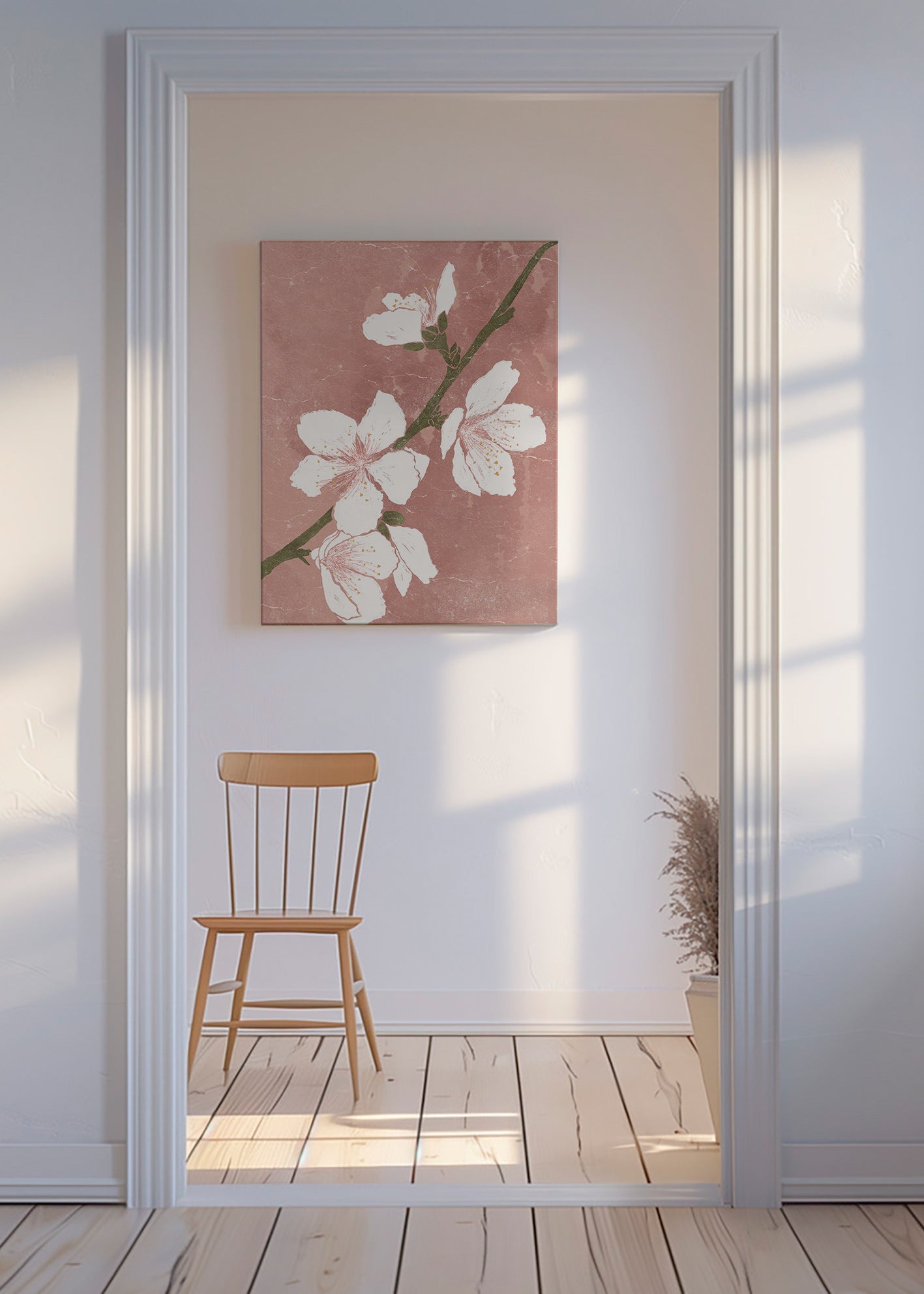 Lámina botánica con flor sobre fondo rosa – Canvas