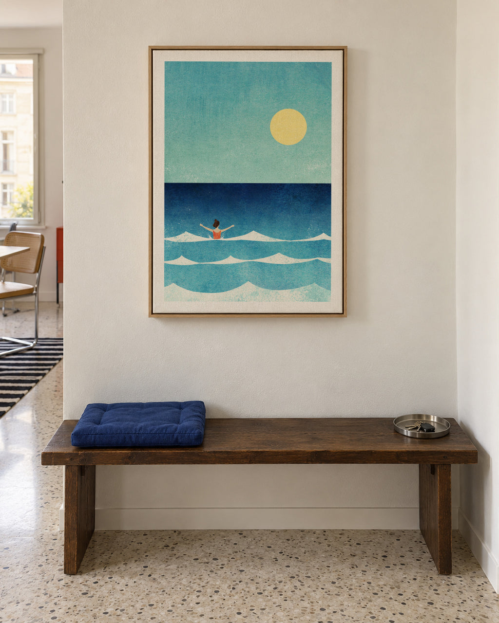 Sea Swim II - Framed canvas in an interior