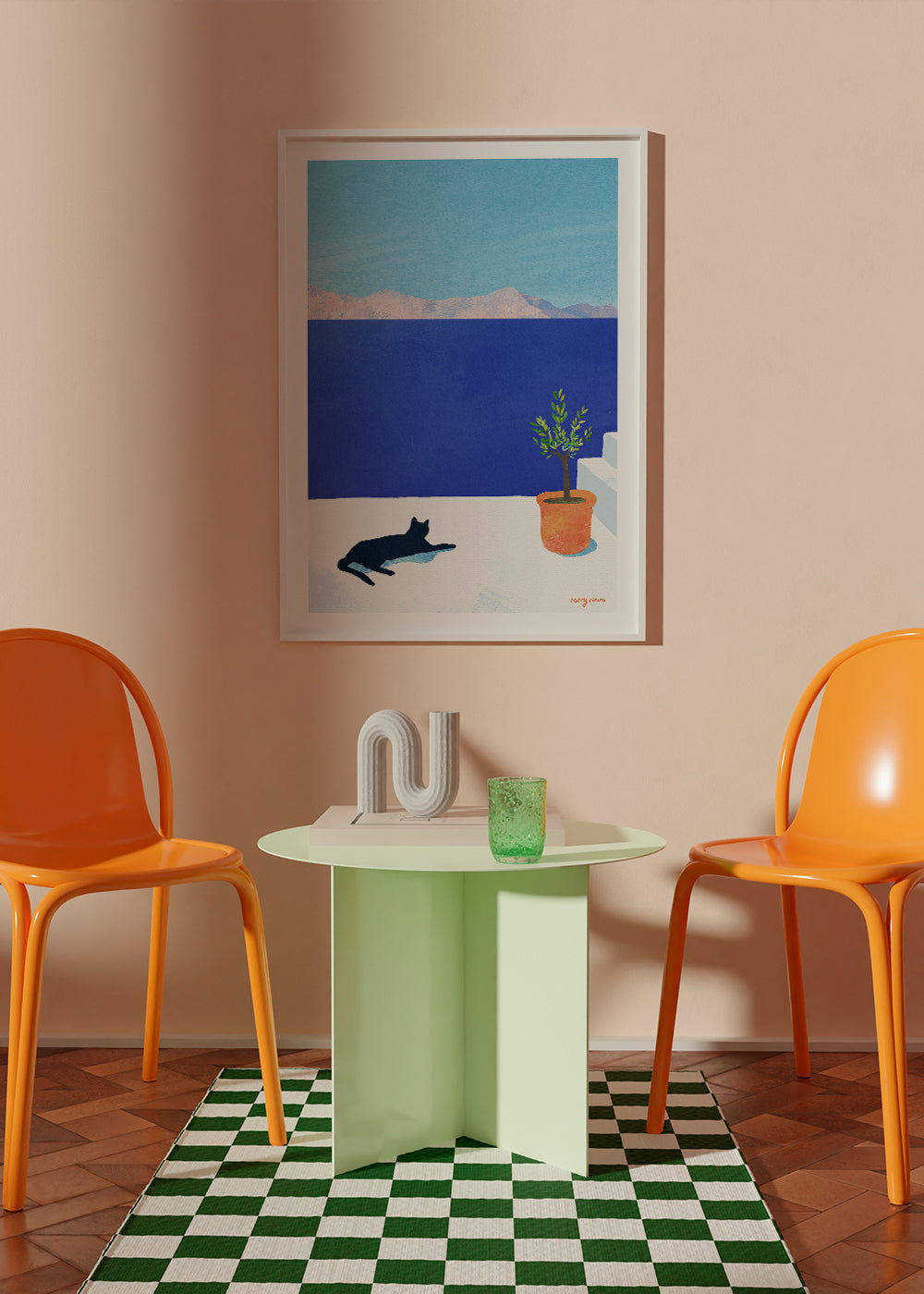 Landschaftskunst Black cat - siesta on the roof