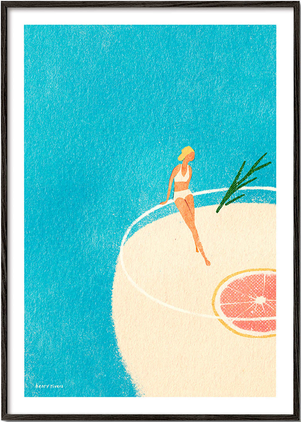 Küchenkunst Gin Tonic Illustration mit Figur – Black Frame