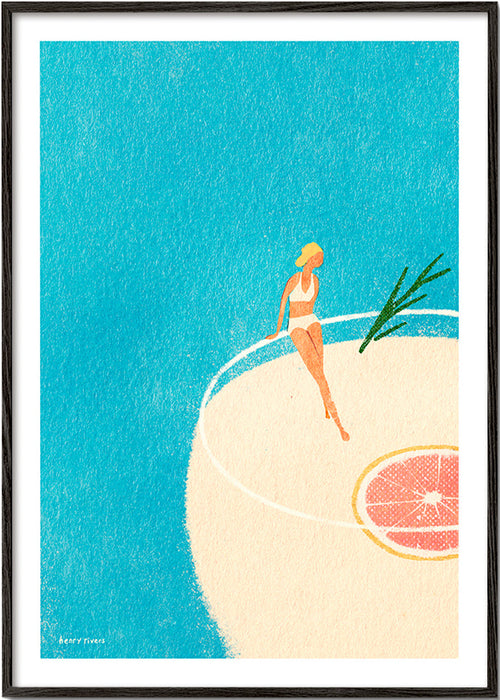 Küchenkunst Gin Tonic Illustration mit Figur – Black Frame