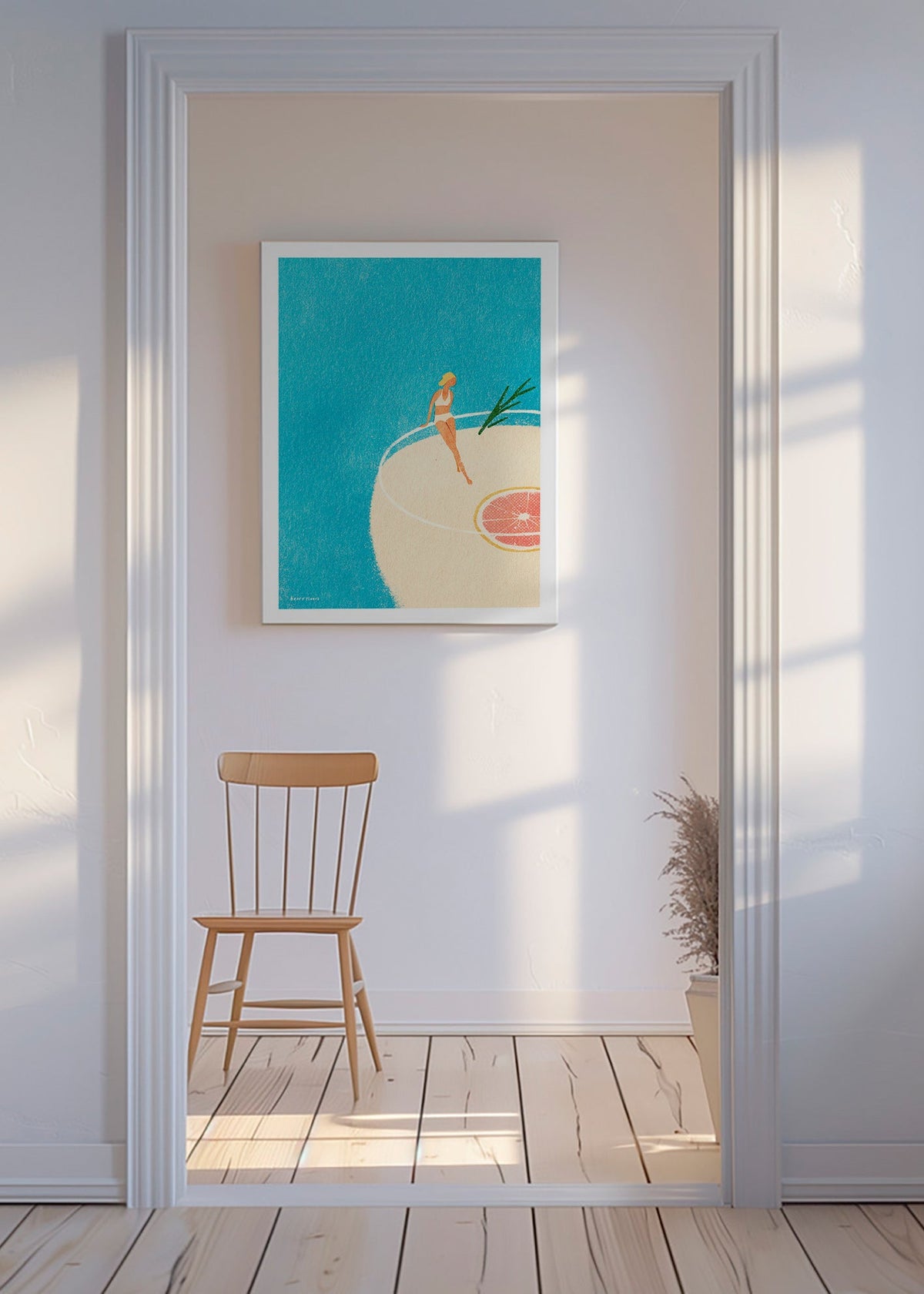 Küchenkunst Gin Tonic Illustration mit Figur – Canvas
