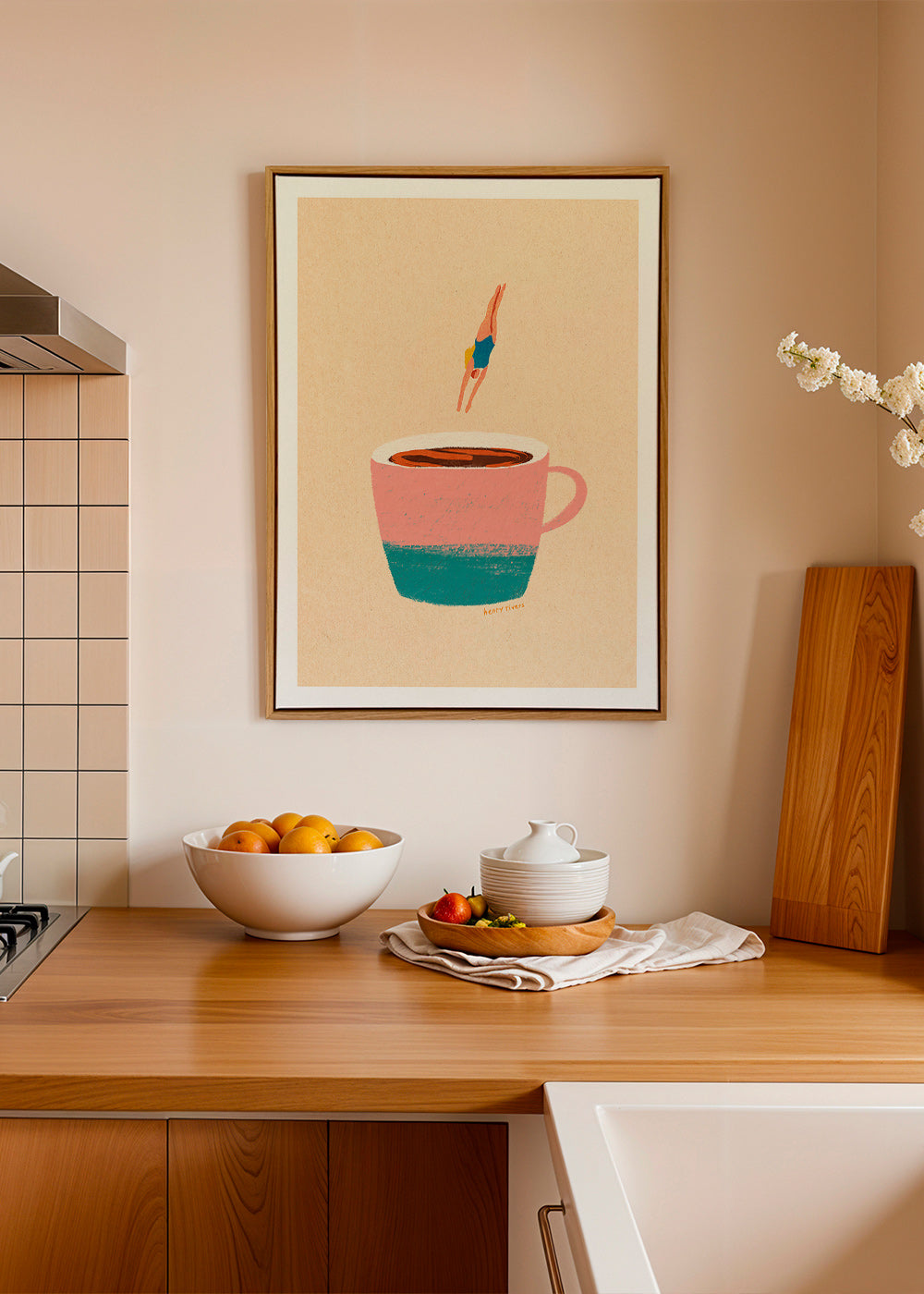 Küchenkunst mit rosa Tasse und Taucherin – Canvas2