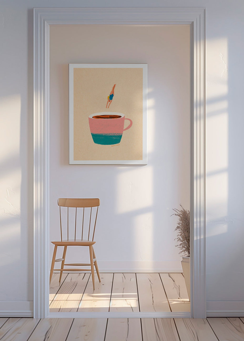 Küchenkunst mit rosa Tasse und Taucherin – Canvas