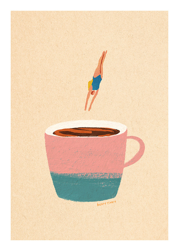 Küchenkunst mit rosa Tasse und Taucherin