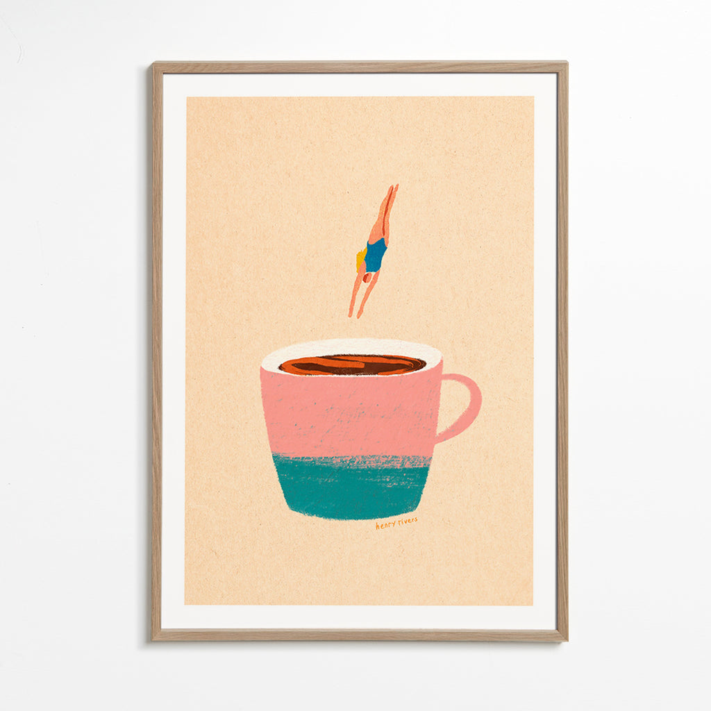 Küchenkunst mit rosa Tasse und Taucherin – Oak Frame
