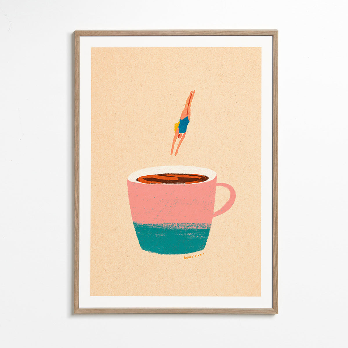Küchenkunst mit rosa Tasse und Taucherin – Oak Frame