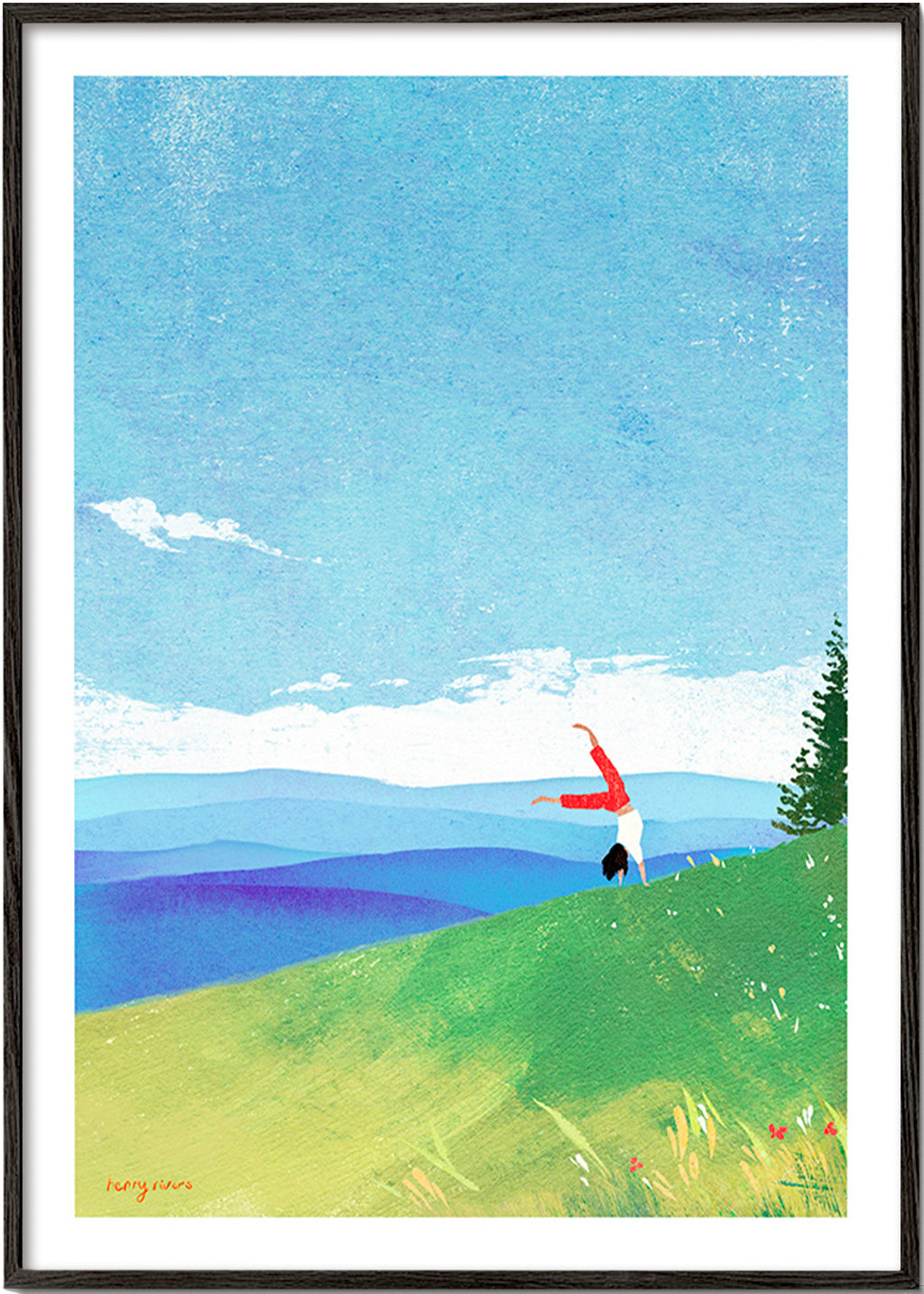 Landschaftskunst mit Handstand auf dem Hügel – Black Frame