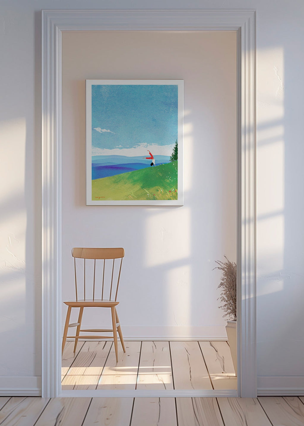 Landschaftskunst mit Handstand auf dem Hügel – Canvas