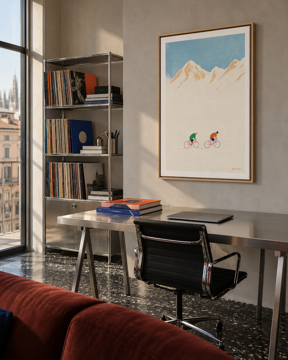 Cycling in the mountains - Framed canvas in an interior
