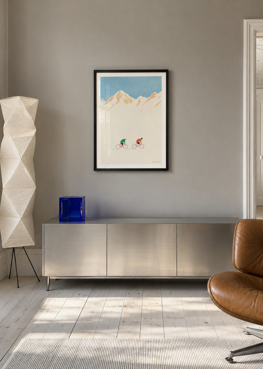 Cycling in the mountains - Framed poster in an interior