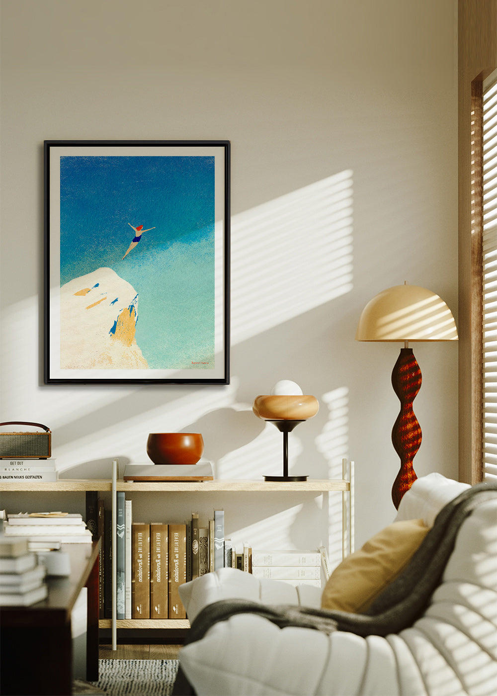 Illustration: Klippensprung vor weitem blauem Himmel – Canvas2