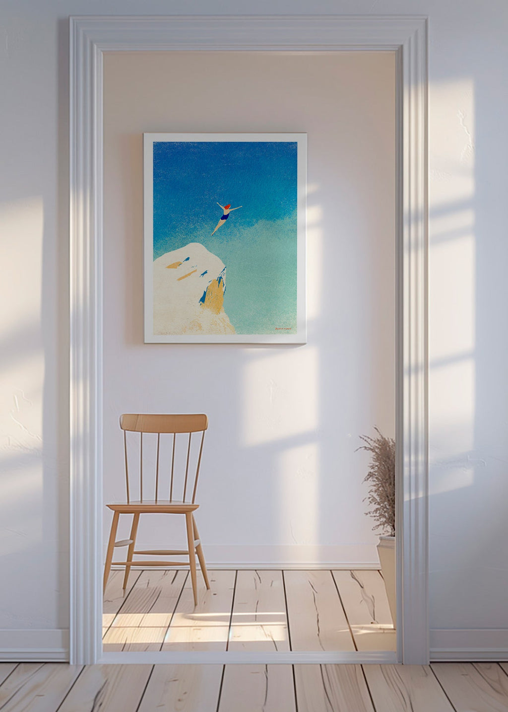 Illustration: Klippensprung vor weitem blauem Himmel – Canvas