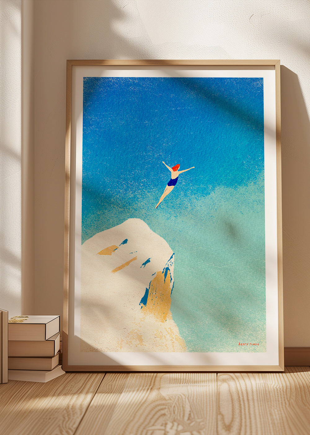Illustration: Klippensprung vor weitem blauem Himmel – Product1