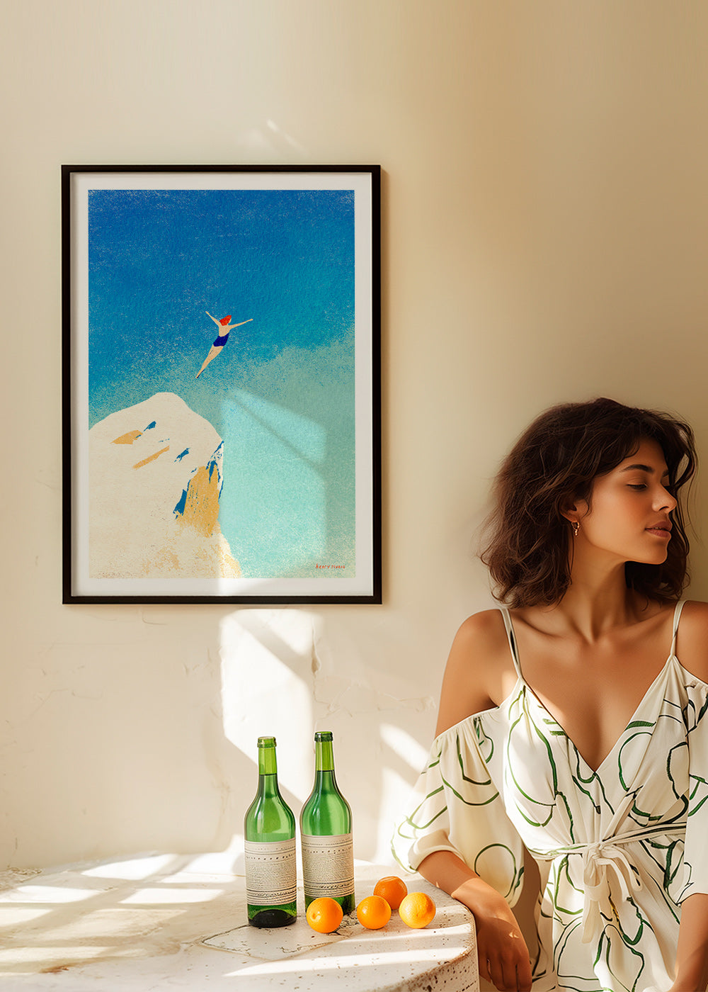 Illustration: Klippensprung vor weitem blauem Himmel – Product3