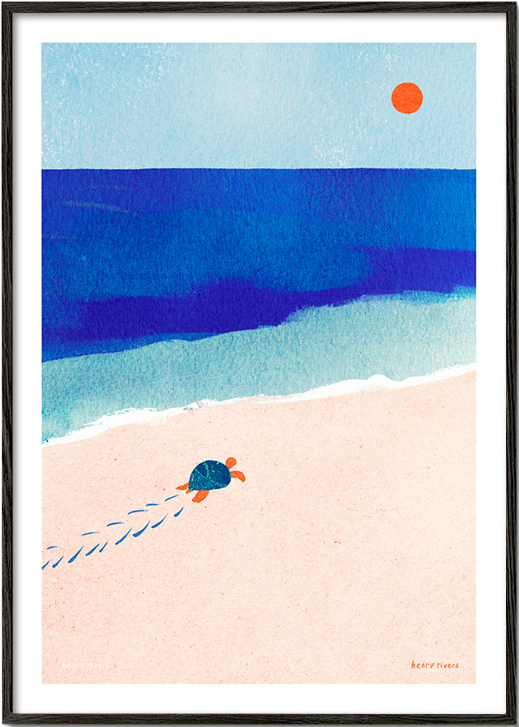 Schildkröten-Illustration am Meer – Black Frame