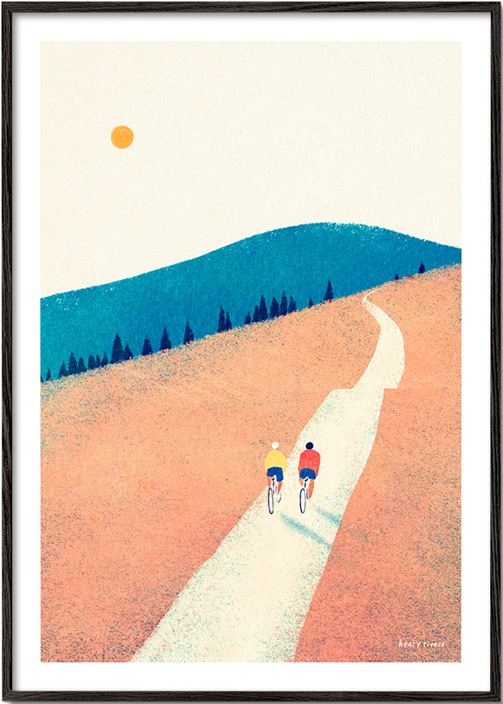 Küchenkunst mit zwei Radfahrern auf sonnigem Weg – Black Frame