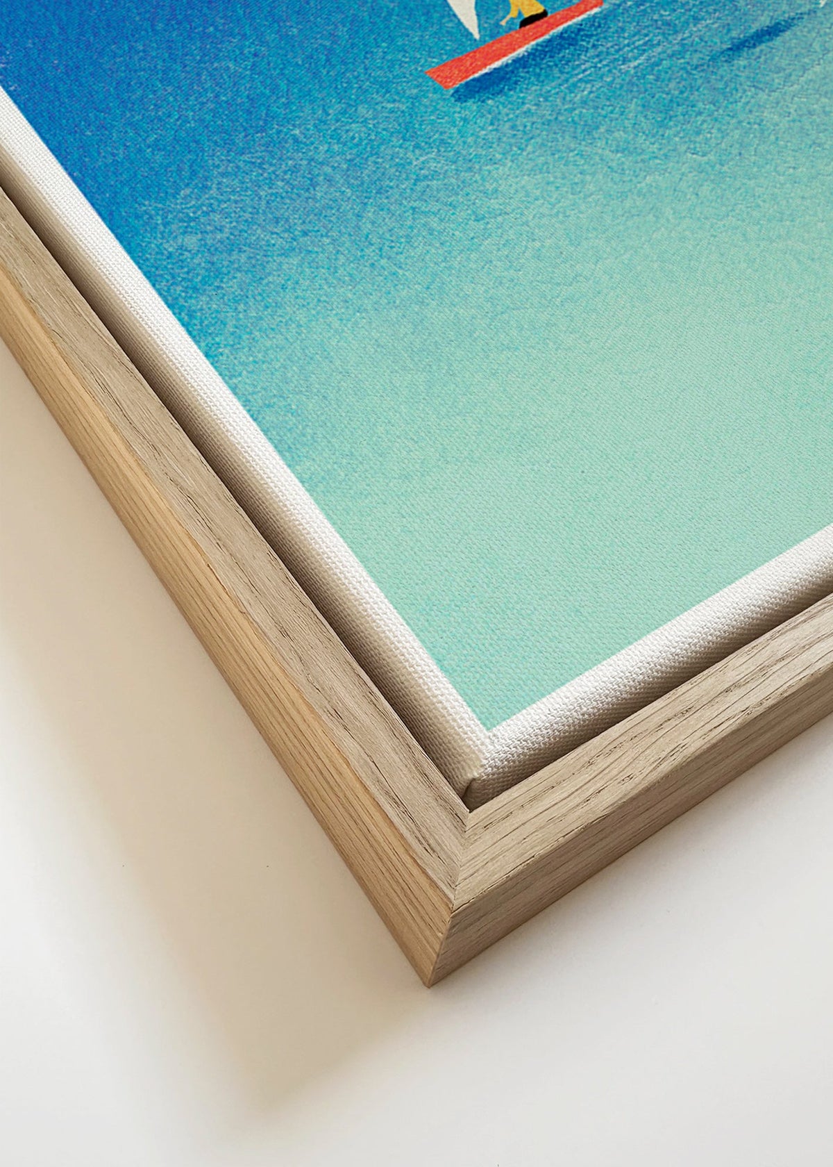 Kunstwerk mit Delfin und Segelboot im blauen Meer – Canvas detail