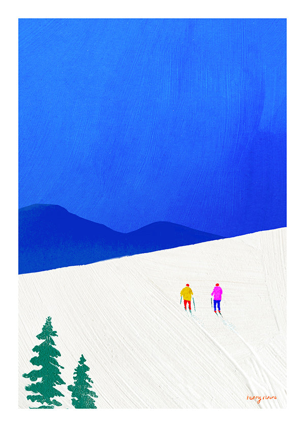Sportkunst: Skifahrer auf verschneiter Piste