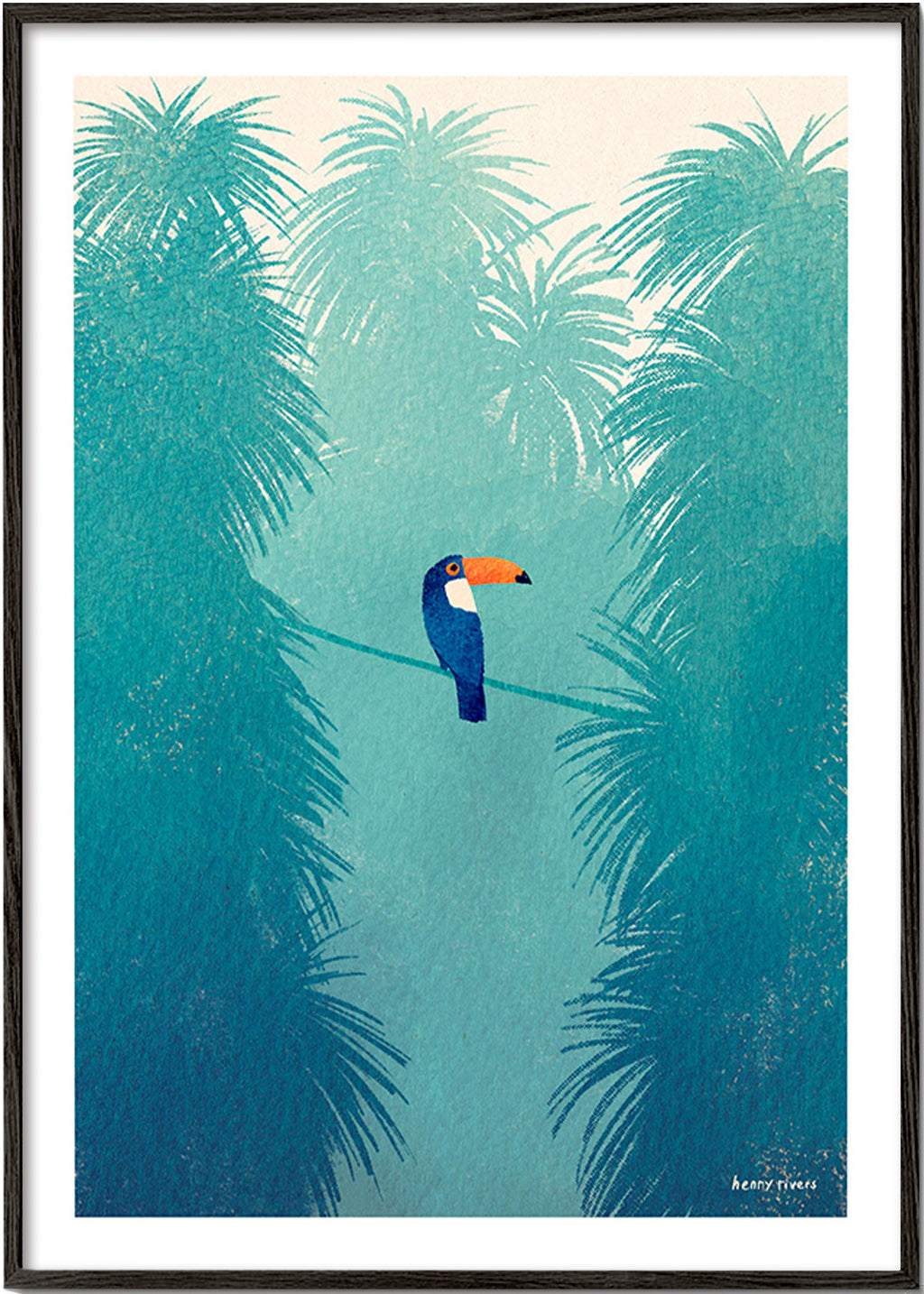 Tukan-Illustration auf tropischem Ast – Black Frame