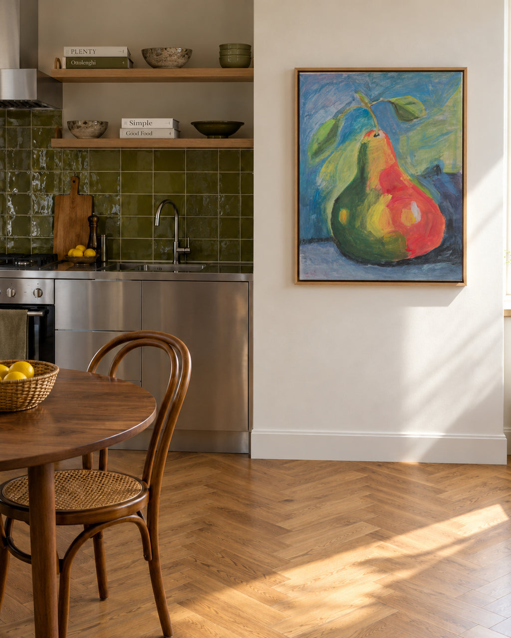 Som la pera - Marta Ventura Vilar - Framed canvas in an interior