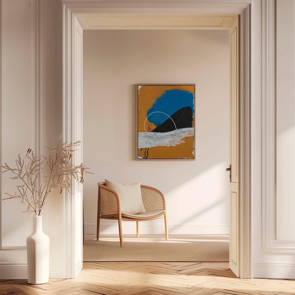 Abstraktes Bild Bogen an Küste in Ocker und Blau – Canvas1