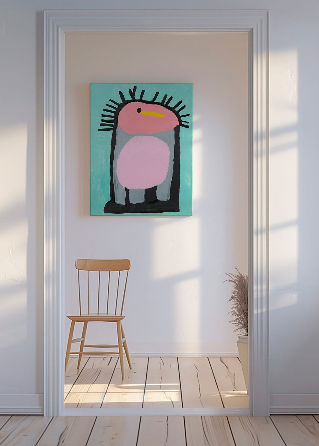 Kinderbild fröhlicher rosa Pinguin – Canvas