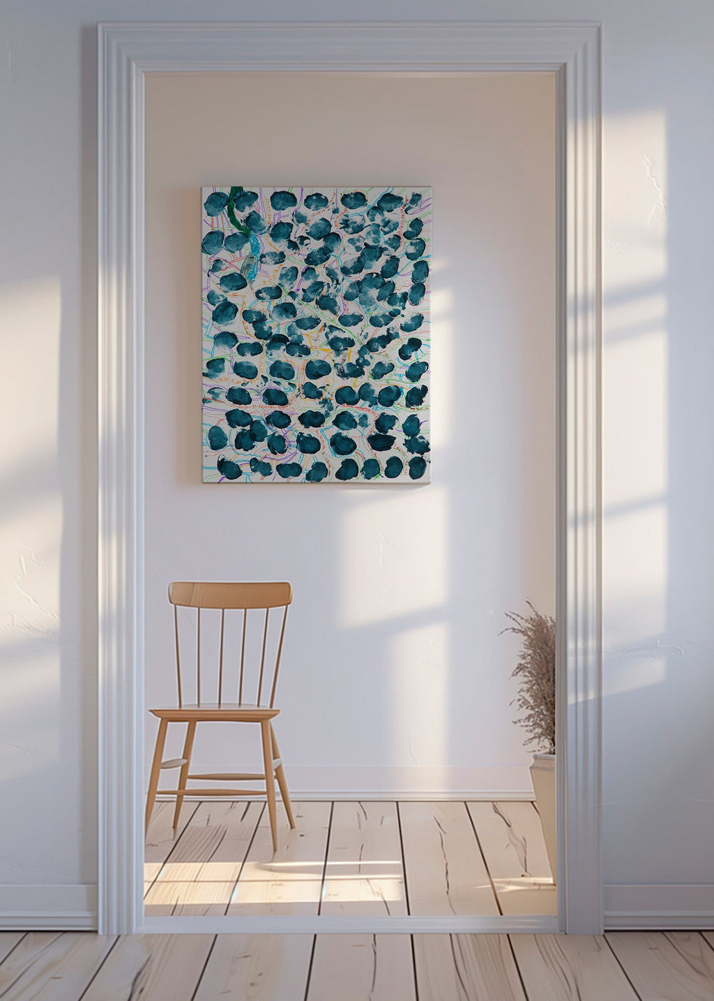 Abstraktes Bild mit dunkelblauen Flecken – Canvas