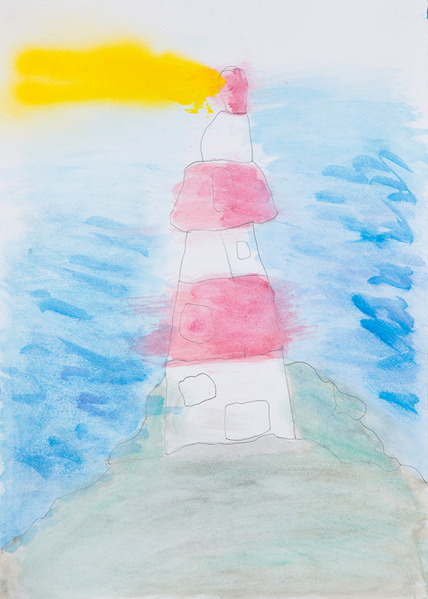 Landschaftskunst mit Leuchtturm in Aquarell