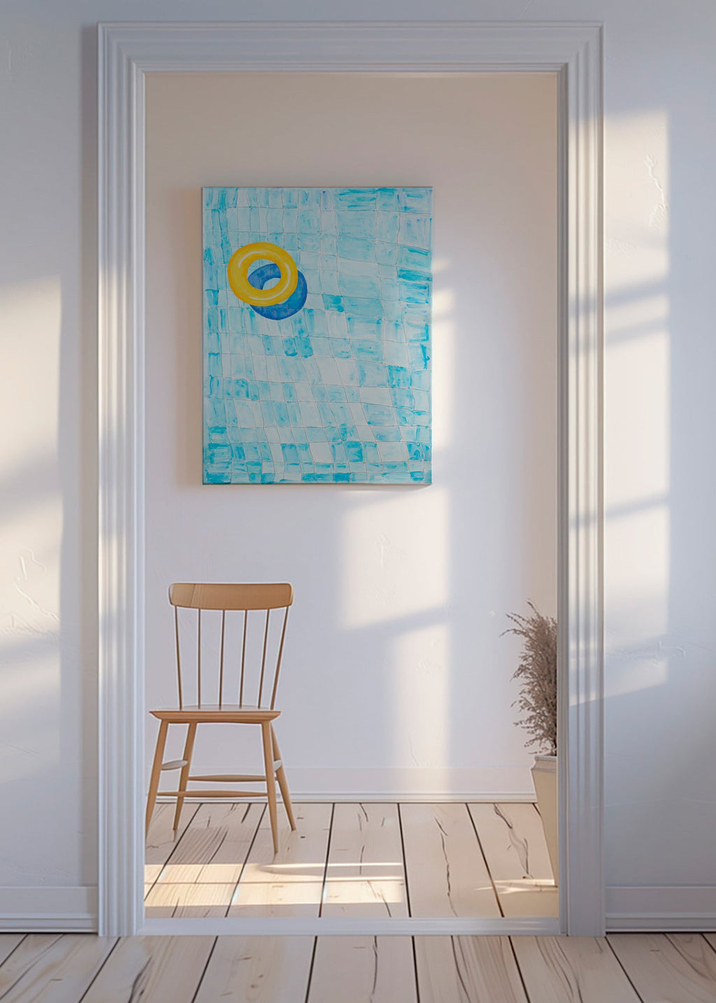 Minimalistisches Bild mit gelbem Schwimmring – Canvas