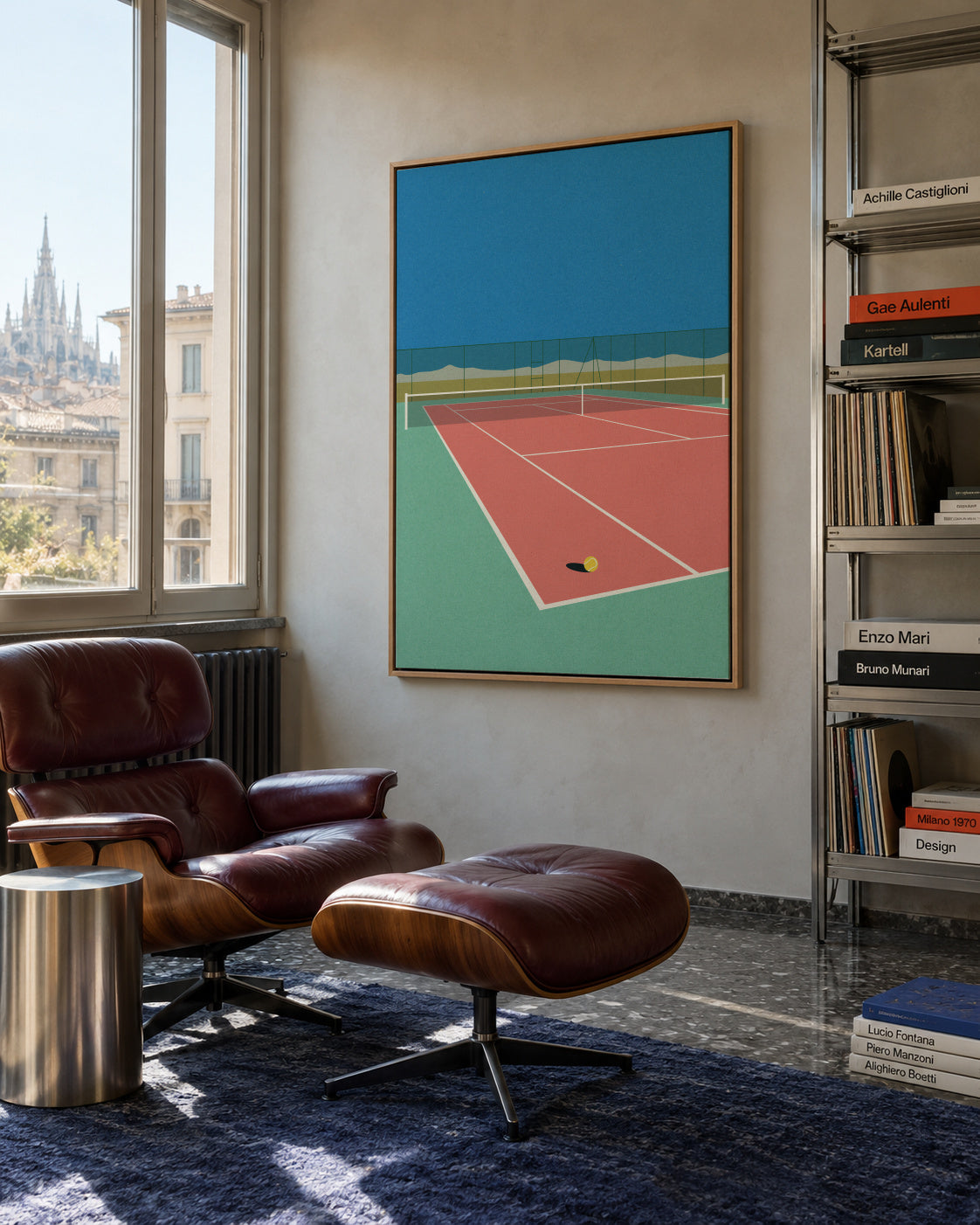 Tennis Court In the Desert - Framed canvas in an interior