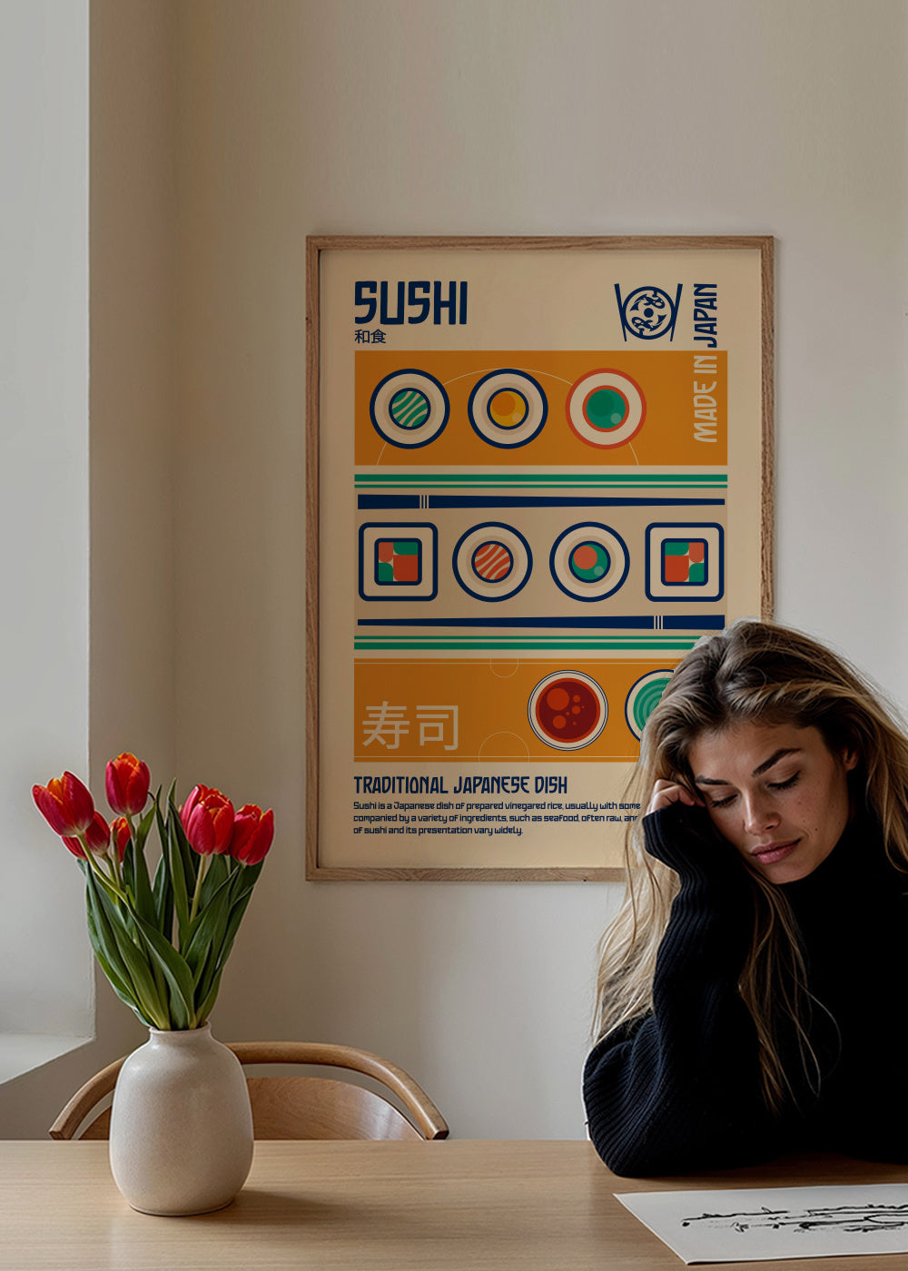 Sushi Japanese Food Print - Framed poster in an interior