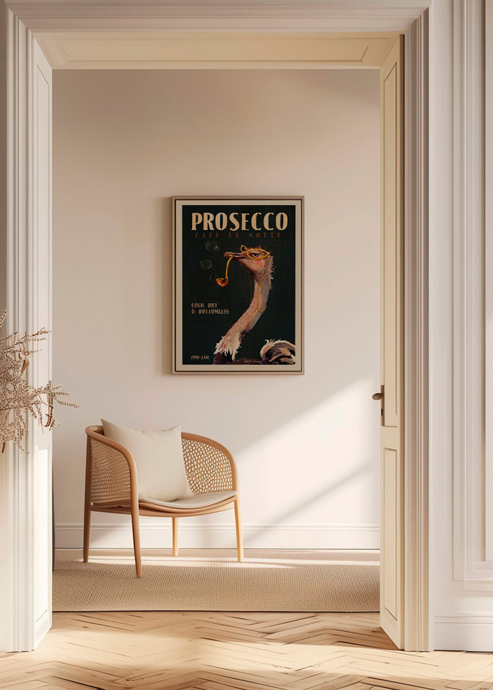 Cute Art Deco Prosecco Poster Of An Ostrich - The Whiskey Ginger