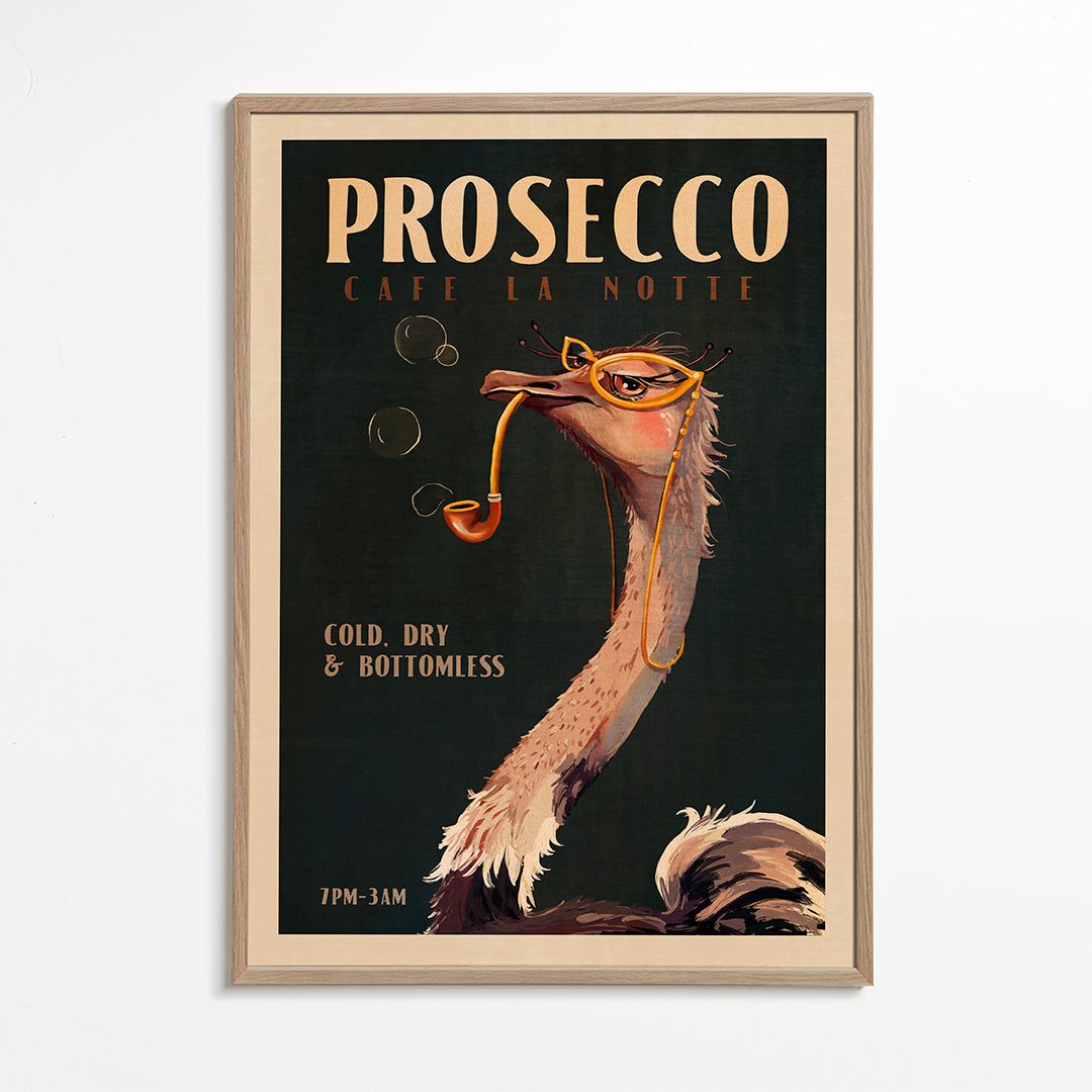 Cute Art Deco Prosecco Poster Of An Ostrich - The Whiskey Ginger