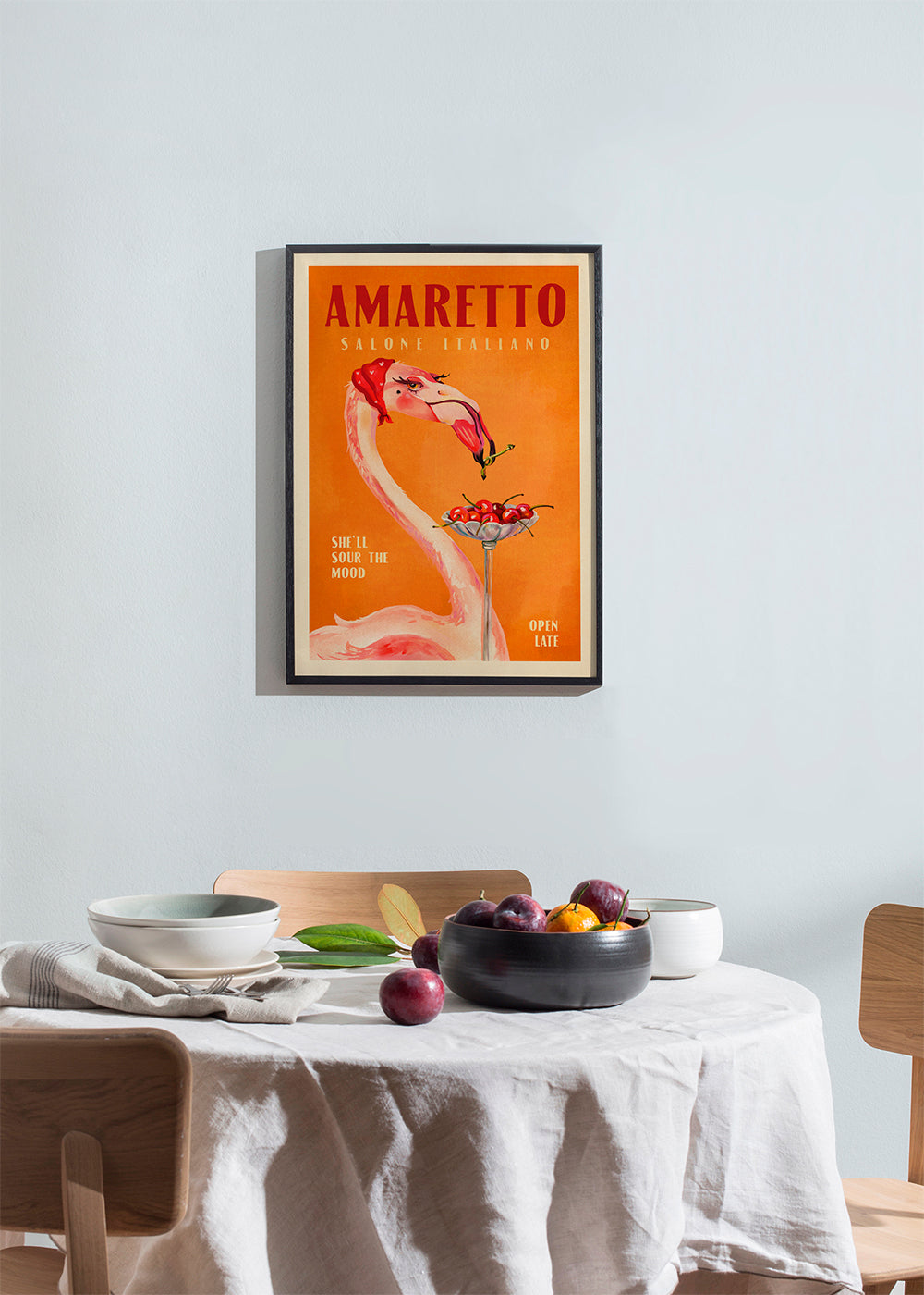 Amaretto Flamingo Art Deco Italian Cafe Travel Art - The Whiskey Ginger