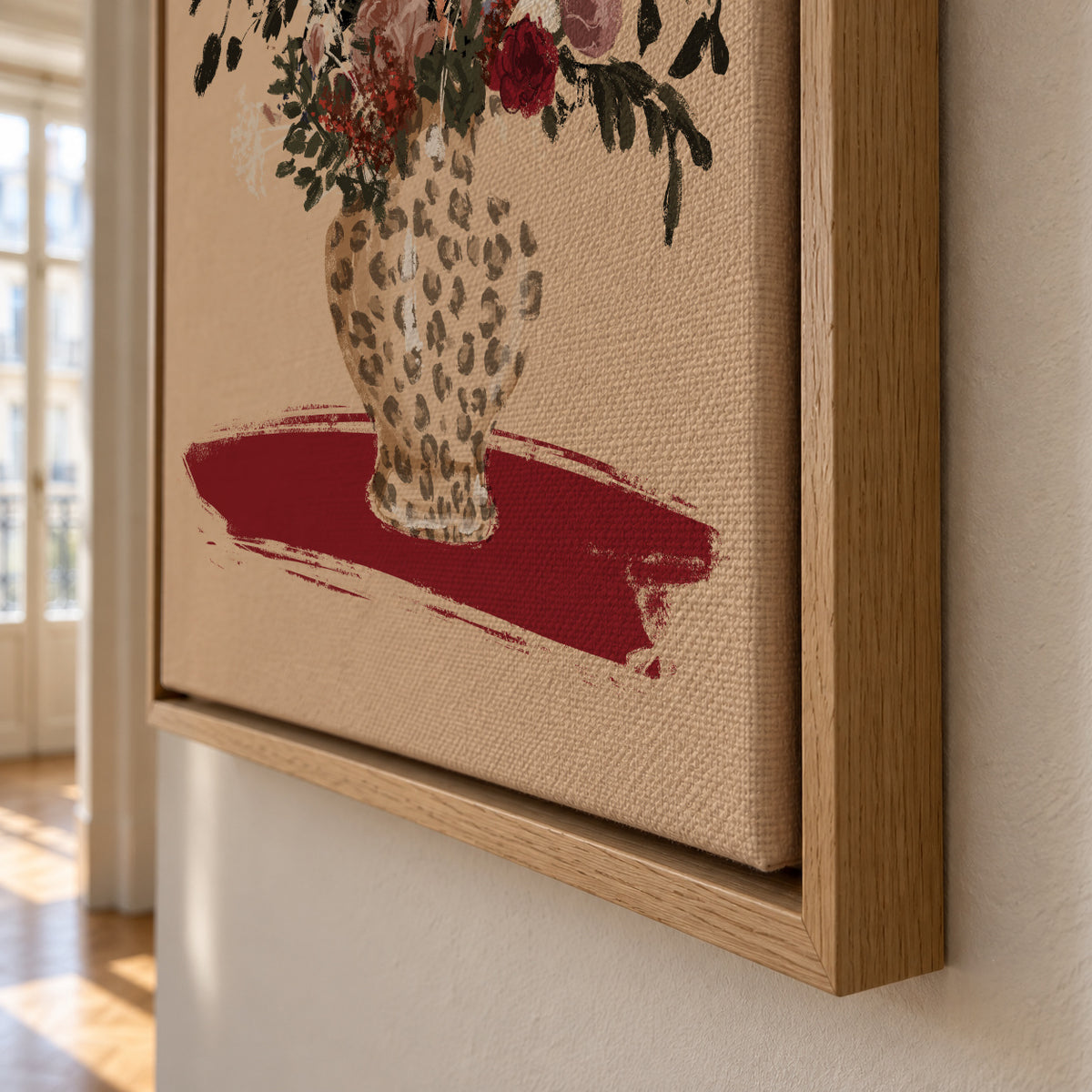 Flowers in a leopard vase - Framed canvas detail