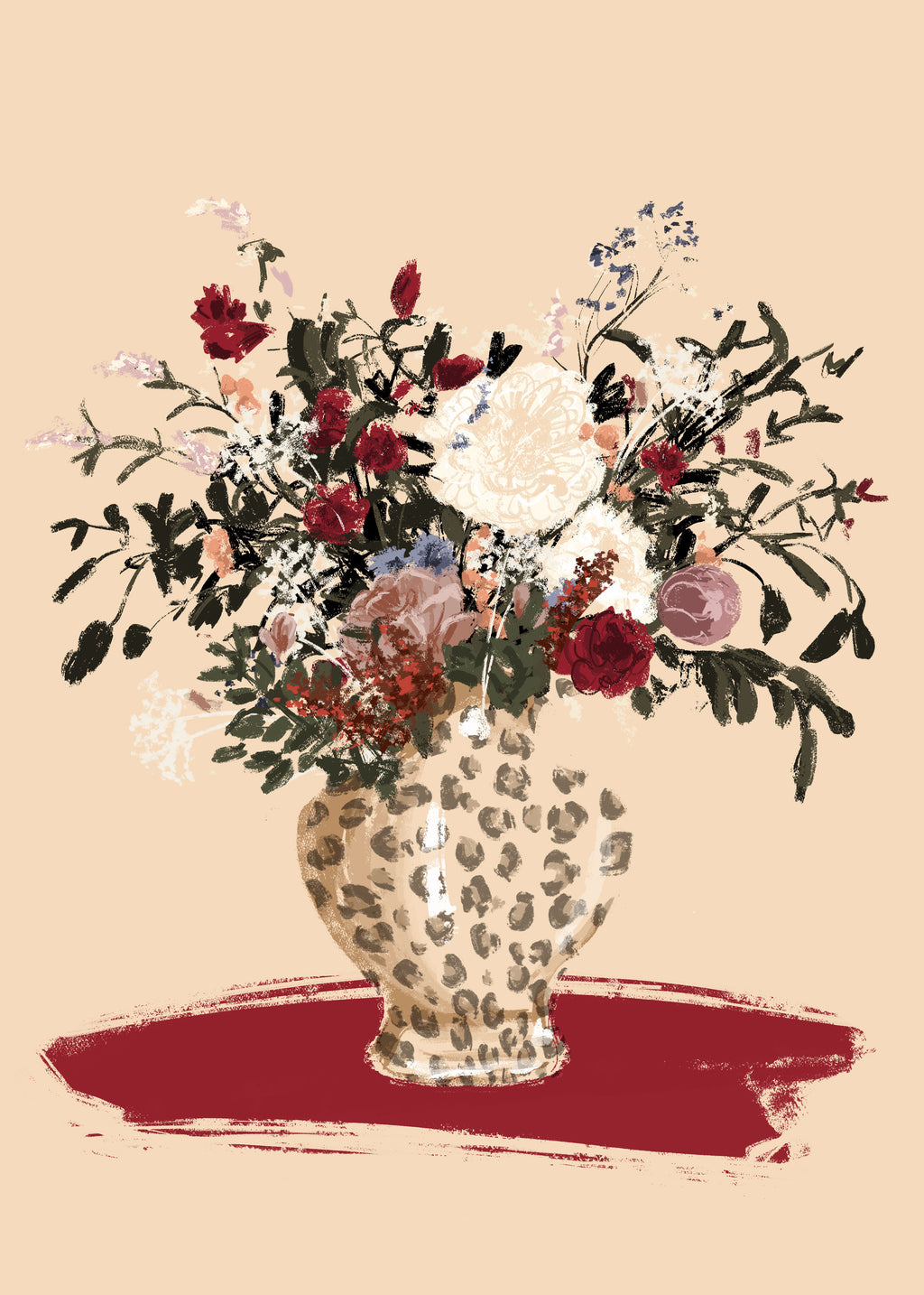 Flowers in a leopard vase - Unframed art print