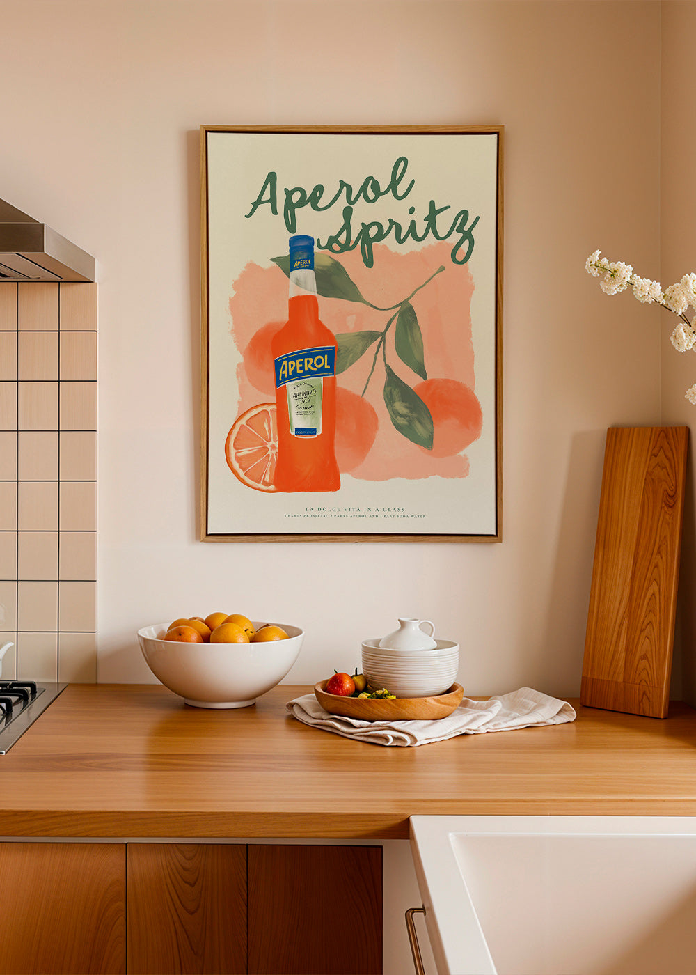 Küchenkunst Aperol Spritz Flasche mit Orangen